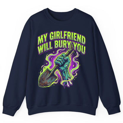 My Girlfriend Will Bury You zombie Sweatshirt Navy product mockup