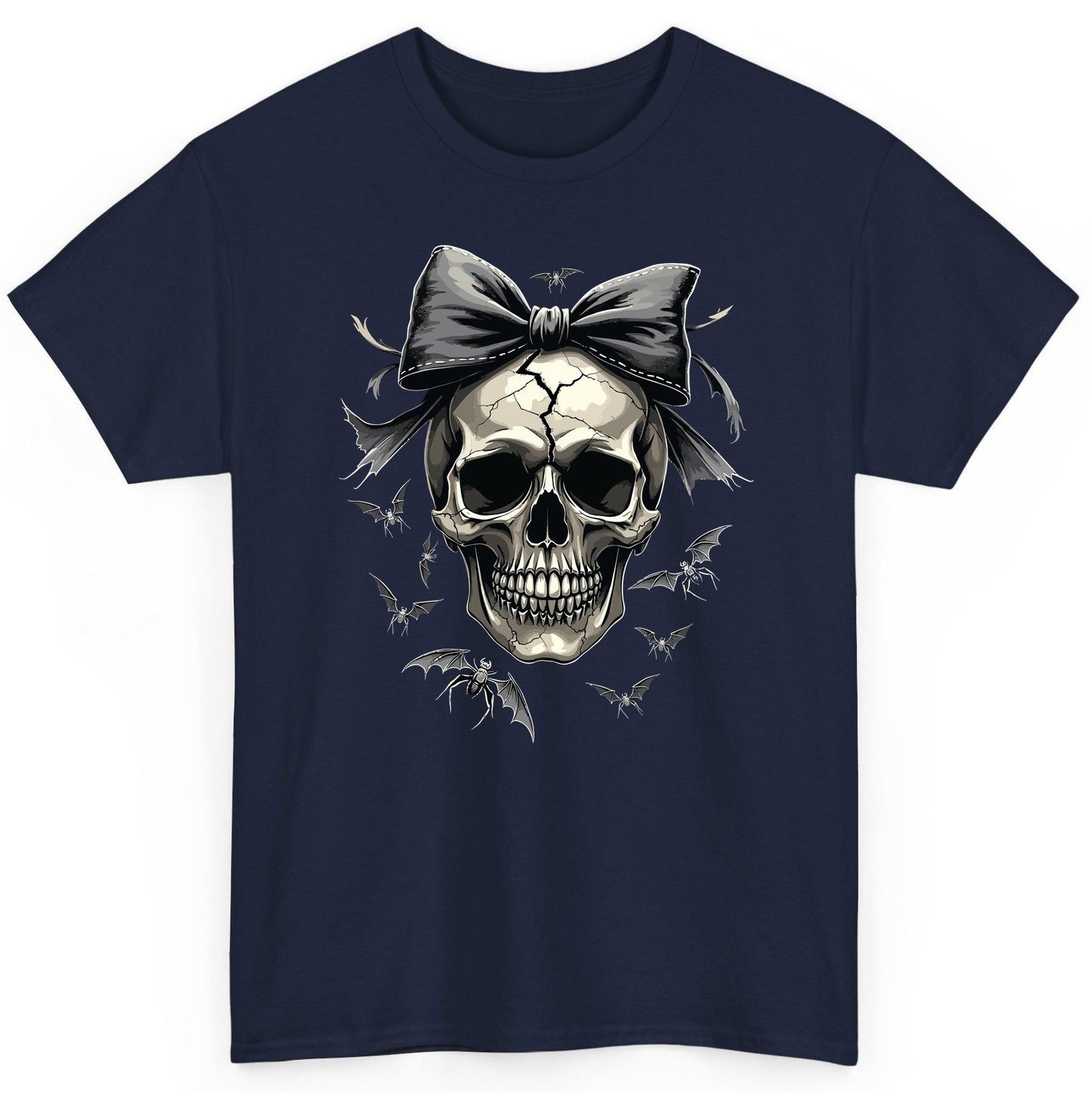 Gothic Skull with Bow gothic skull T-Shirt Navy product mockup
