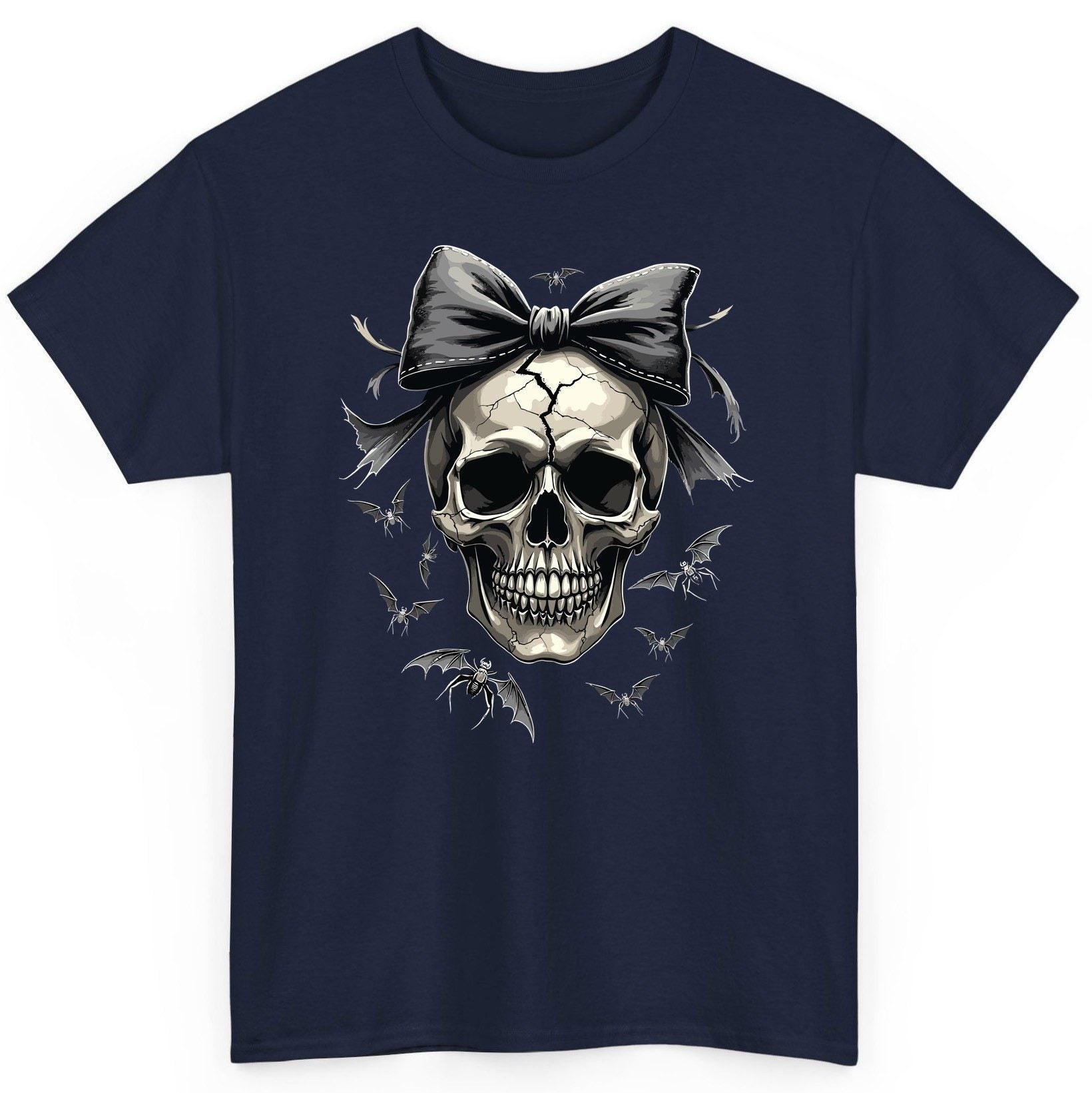 Gothic Skull with Bow gothic skull T-Shirt Navy product mockup