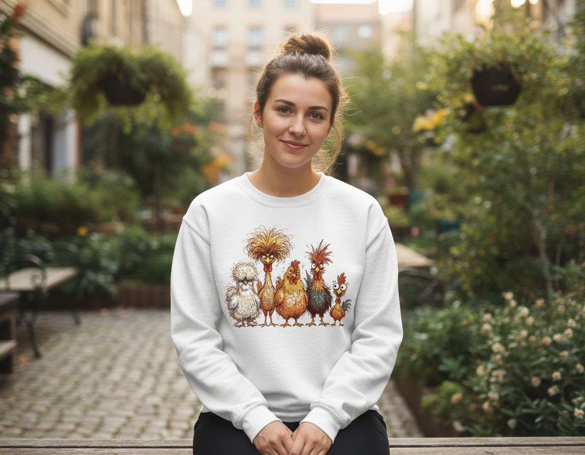Funny Scribble Art Chickens chickens Sweatshirt White lifestyle mockup