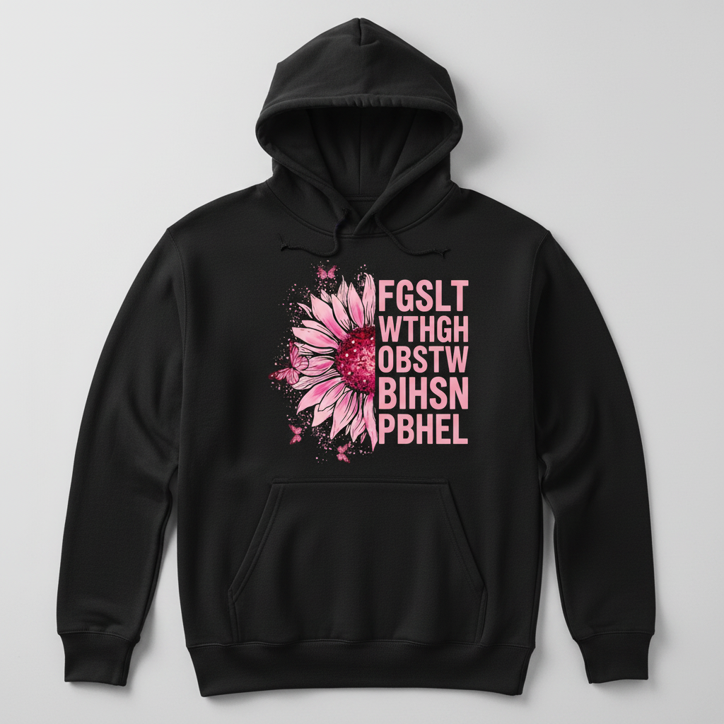 Breast Cancer Awareness Pink Sunflower Eye Chart Hoodie - Black