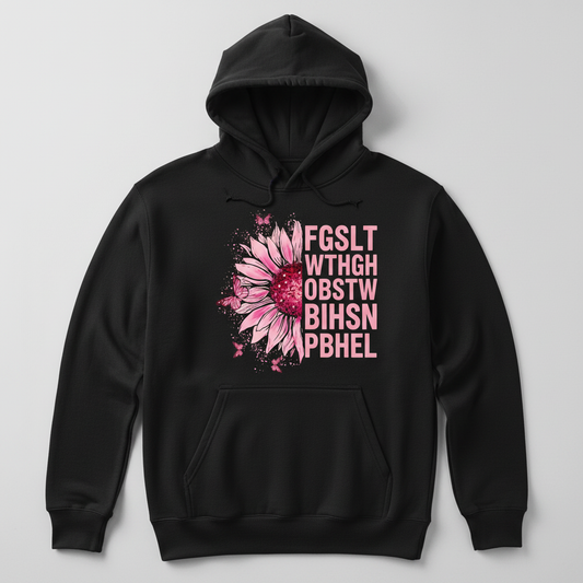 Breast Cancer Awareness Pink Sunflower Eye Chart Hoodie - Black