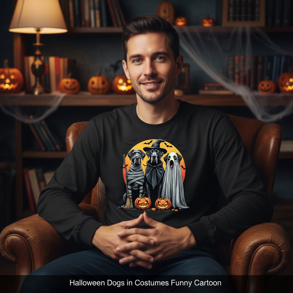 Halloween Dogs in Costumes Halloween dogs Long Sleeve Tee Black lifestyle mockup