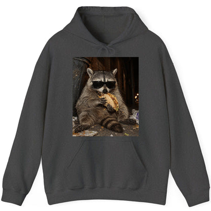 Raccoon Eating Taco Funny Animal Lovers Hoodie - product mockup - Dark Heather