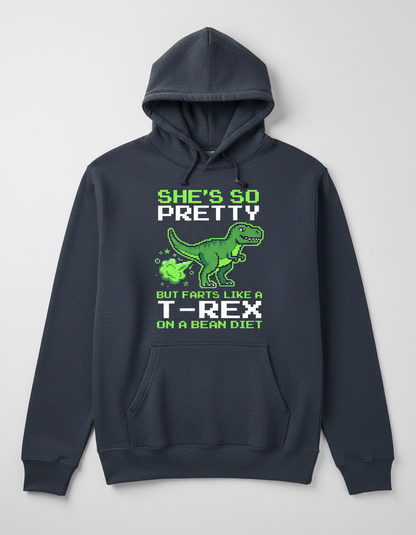 Funny T-Rex Farting Pixel Art Quote Hoodie - Navy