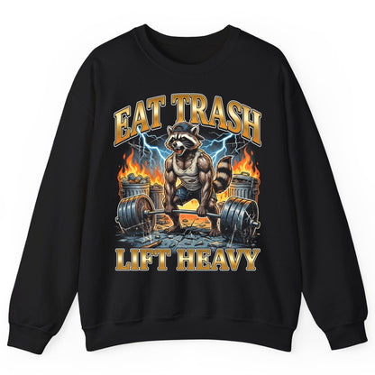 Eat Trash Lift Heavy raccoon Sweatshirt Black product mockup