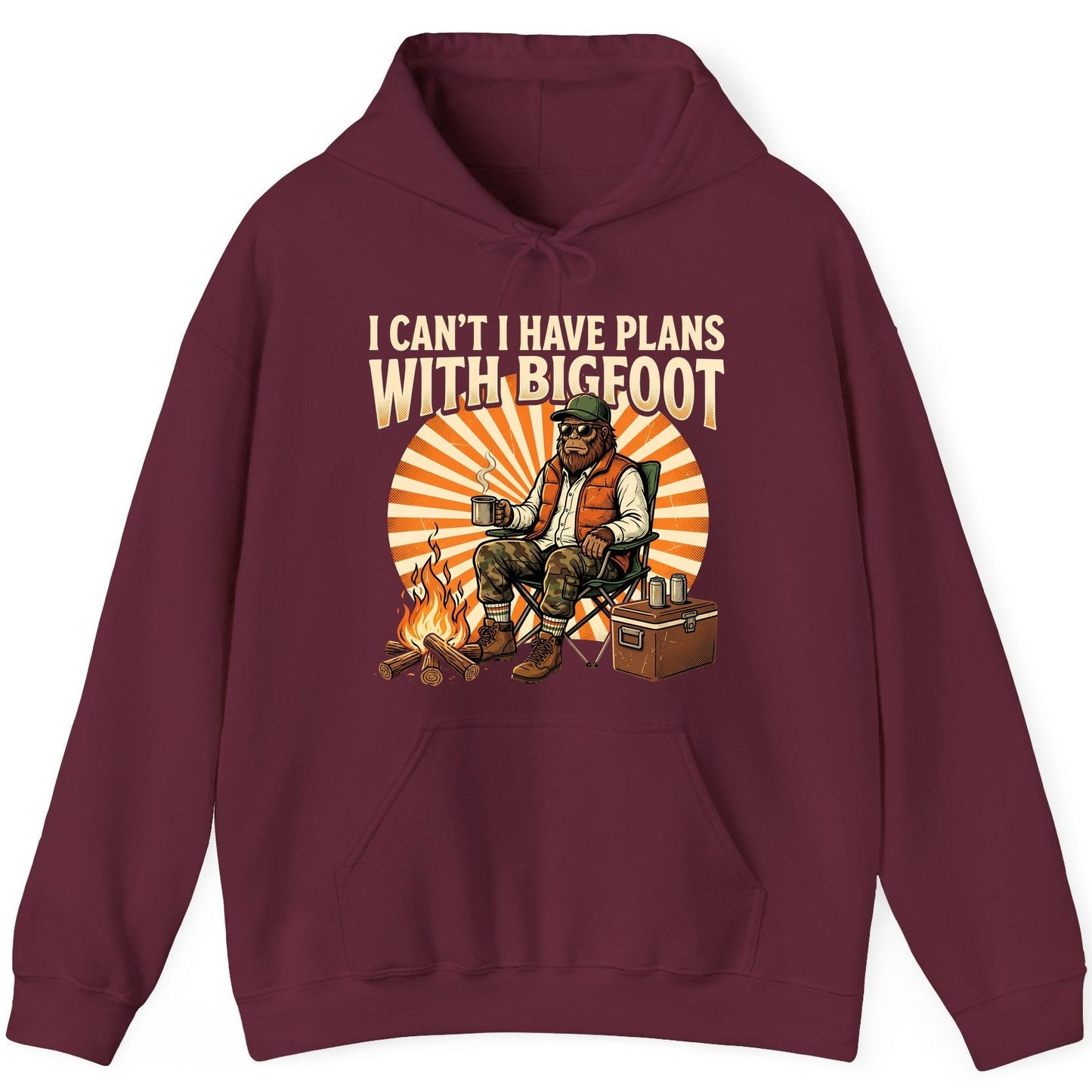 I Can't I Have Plans with Bigfoot bigfoot Hoodie Maroon product mockup