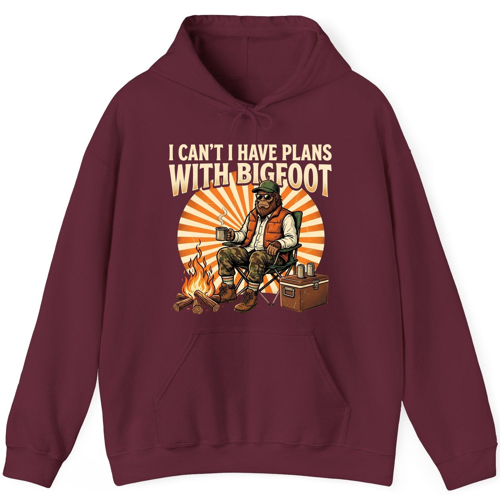 I Can't I Have Plans with Bigfoot bigfoot Hoodie Maroon product mockup