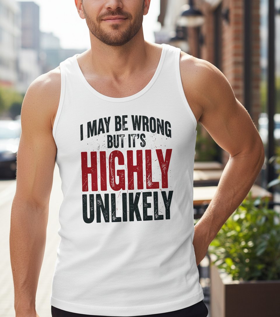 I May Be Wrong but It's Highly Unlikely Funny Sarcastic Humor Tank Top - lifestyle model mockup - White