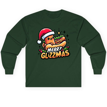 Merry Glizzmas hot dog Long Sleeve Tee Forest Green product mockup