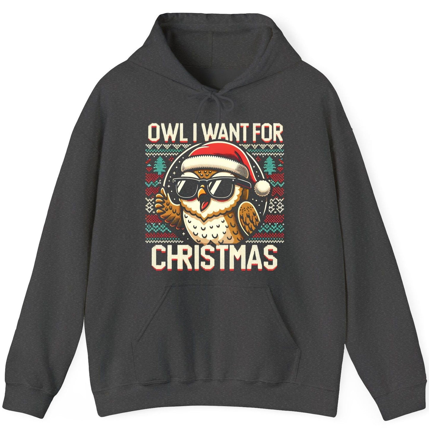 Owl I Want for Christmas Christmas owl Hoodie Dark Heather product mockup