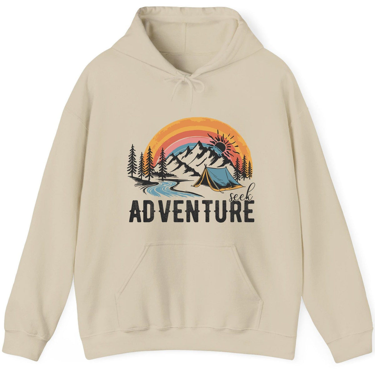 Seek Adventure camping Hoodie Sand product mockup
