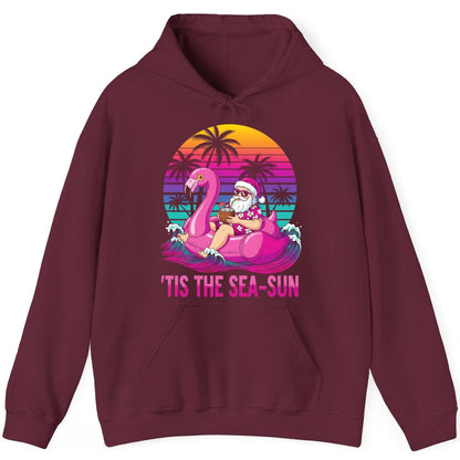 'Tis the Sea-Sun tropical santa claus Hoodie Maroon product mockup