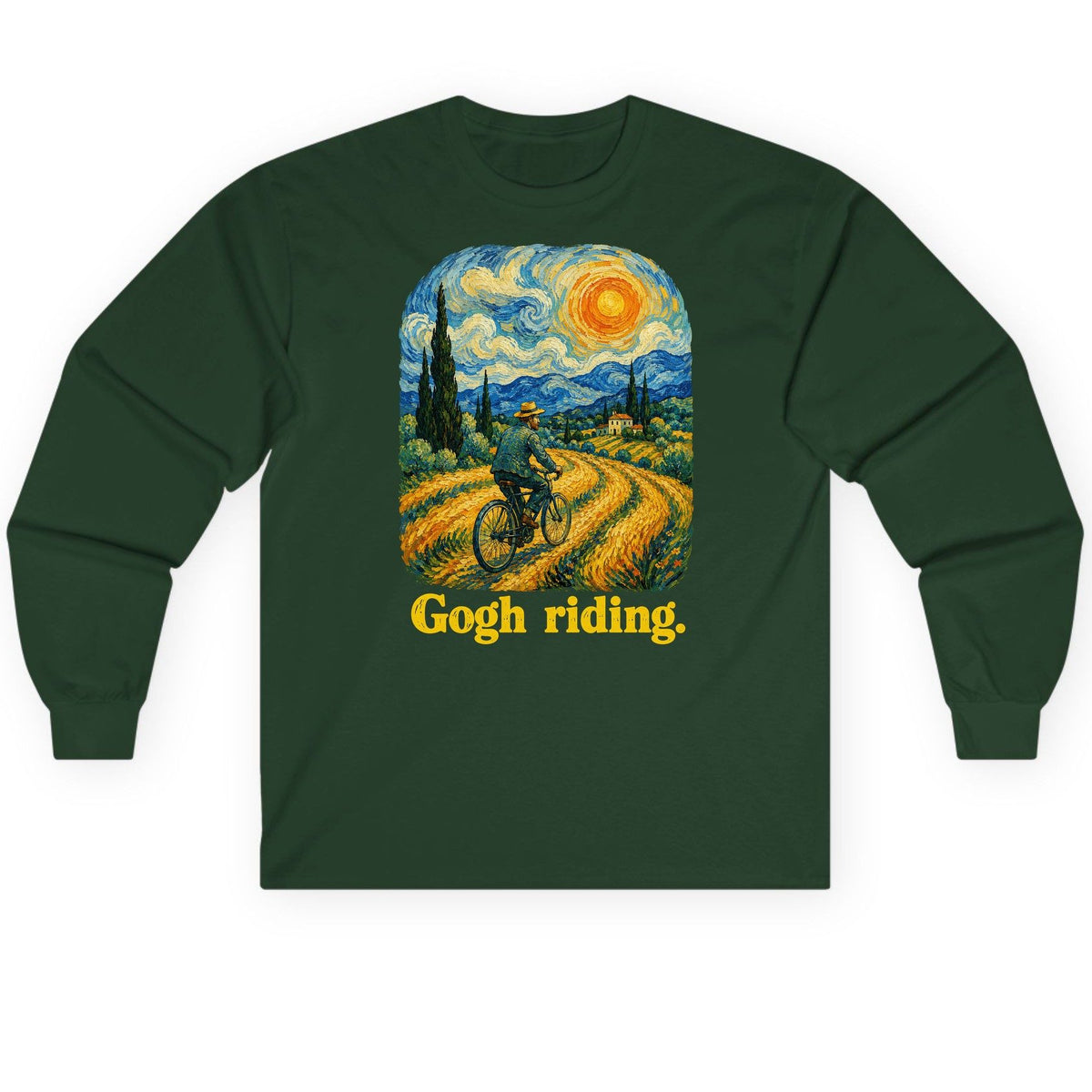 Gogh Riding van gogh parody Long Sleeve Tee Forest Green product mockup