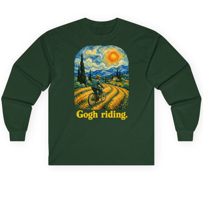 Gogh Riding van gogh parody Long Sleeve Tee Forest Green product mockup
