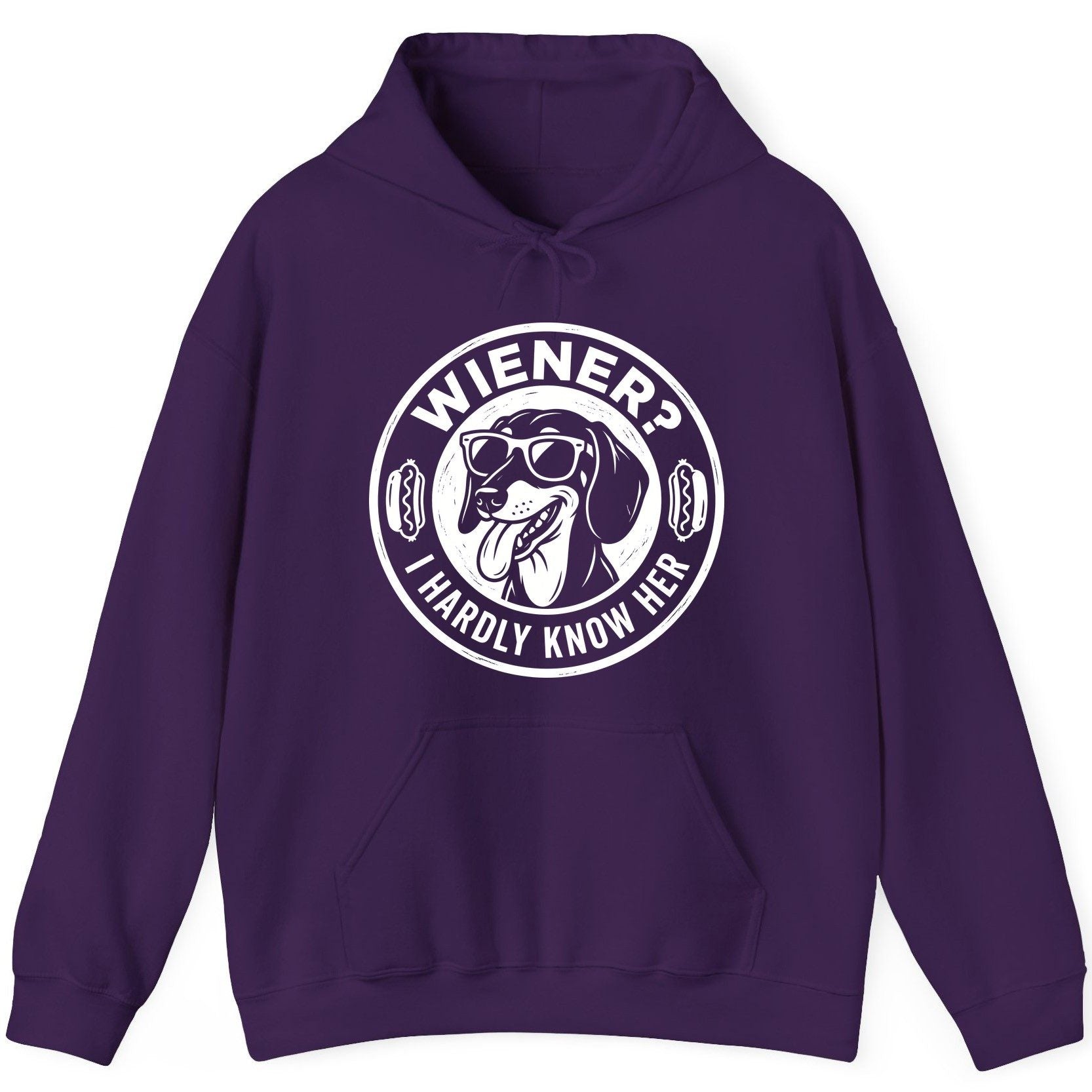 Wiener I Hardly Know Her dachshund Hoodie Purple product mockup