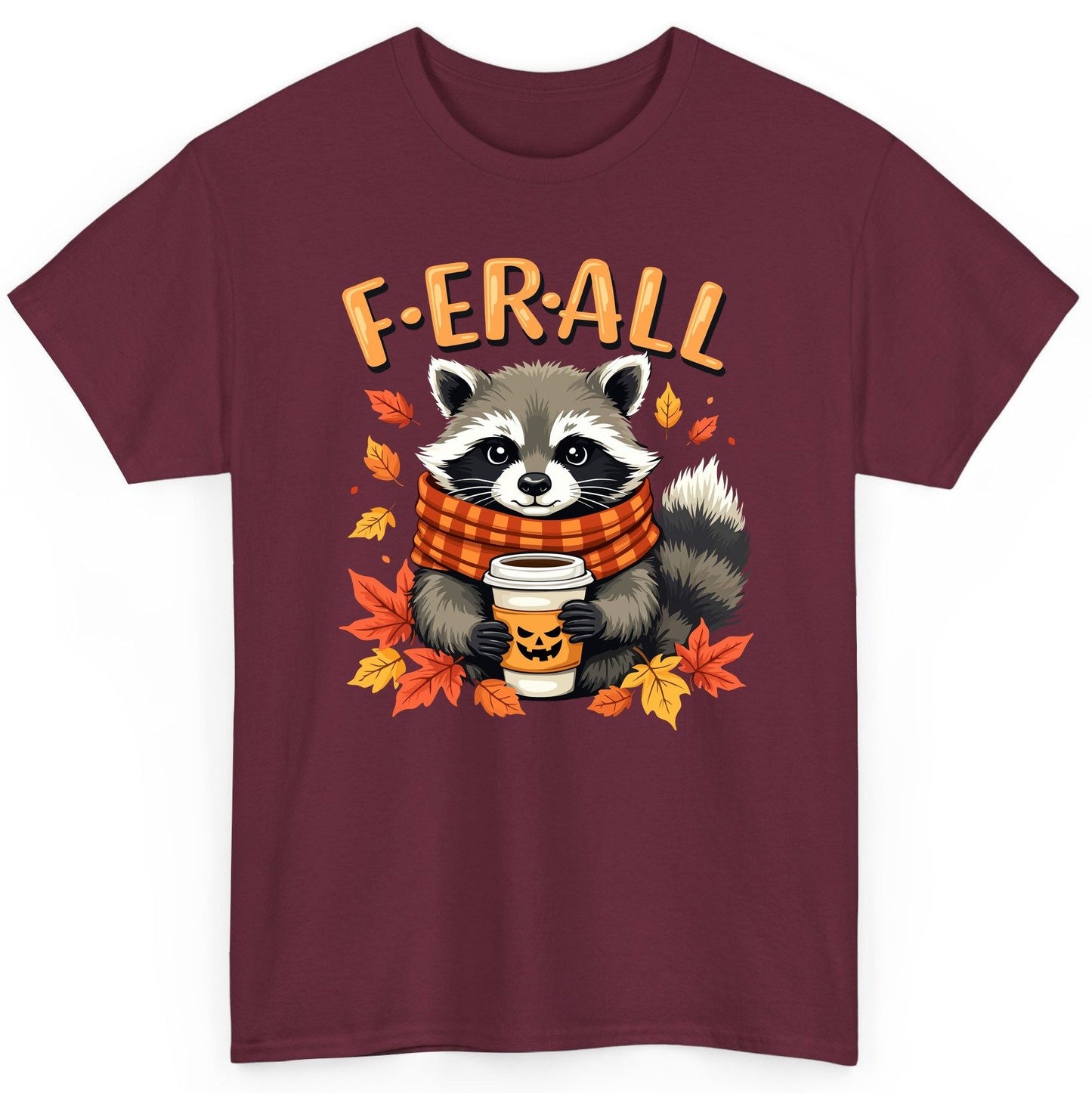 F ER All raccoon T-Shirt Maroon product mockup