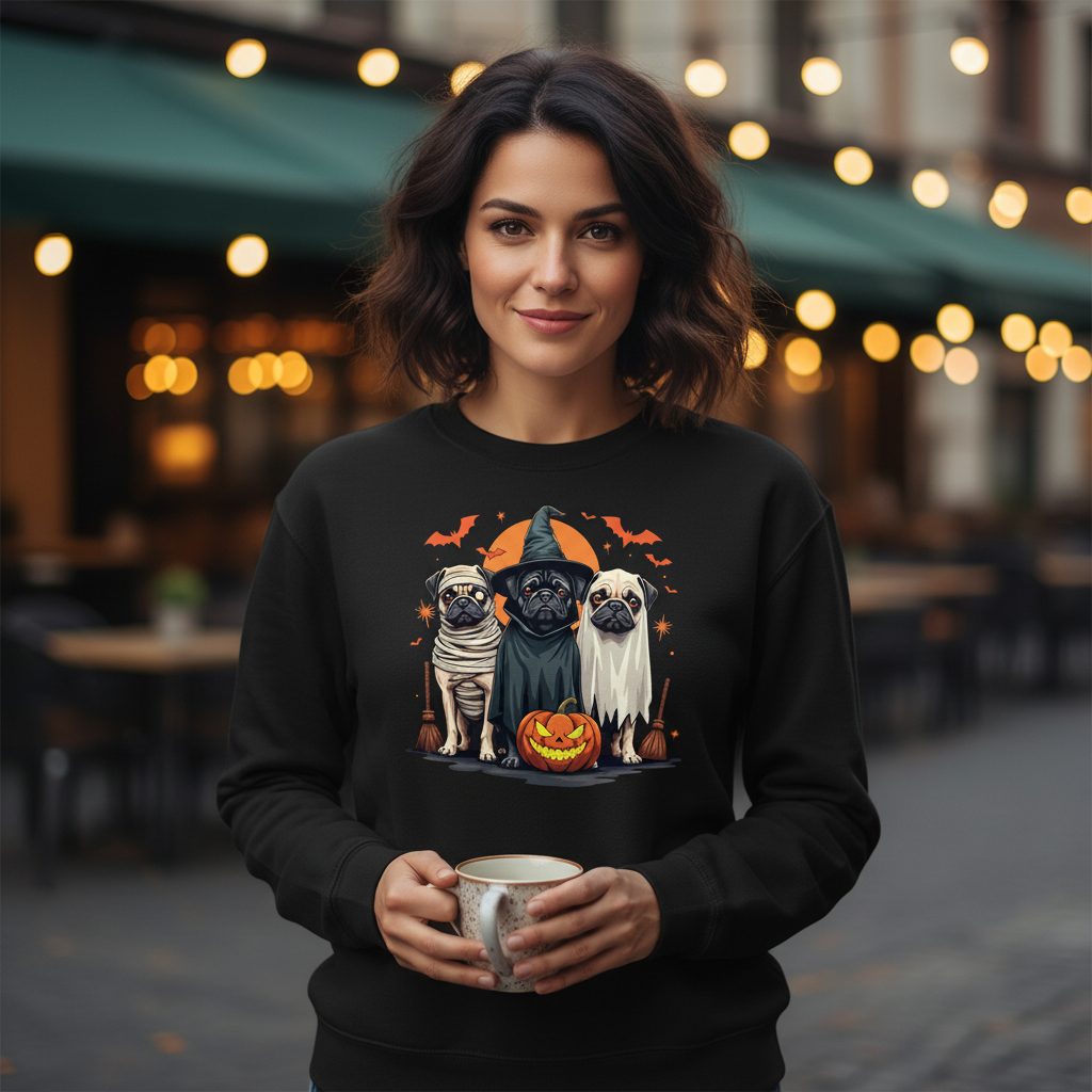 Halloween Pugs Costumes pugs Sweatshirt Black lifestyle mockup