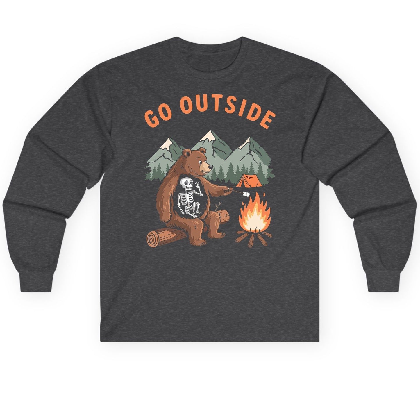 Go Outside funny bear Long Sleeve Tee Dark Heather product mockup