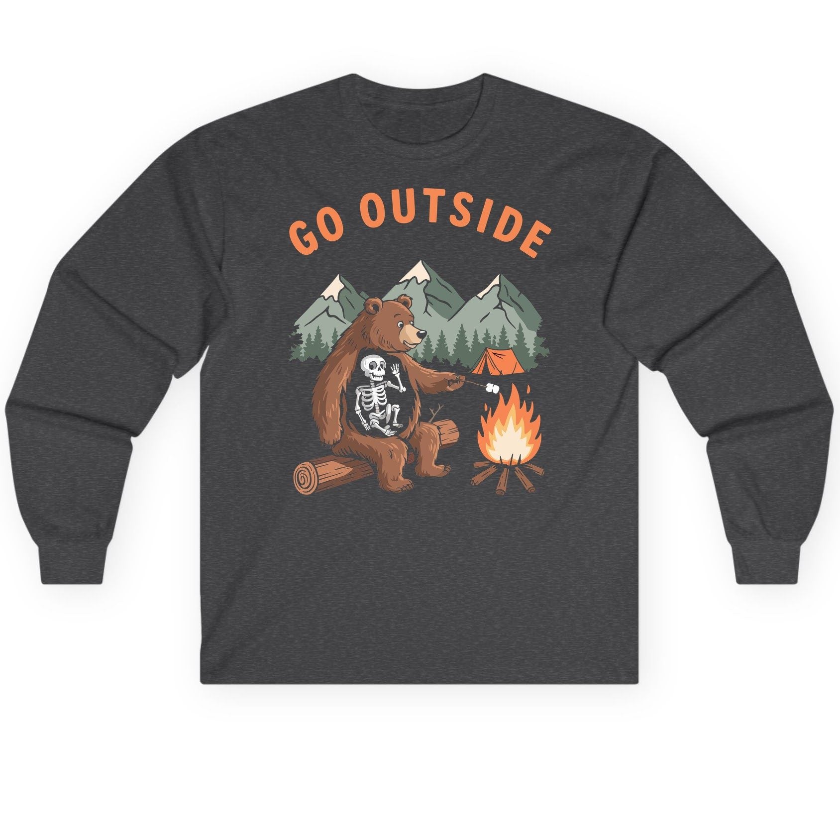 Go Outside funny bear Long Sleeve Tee Dark Heather product mockup