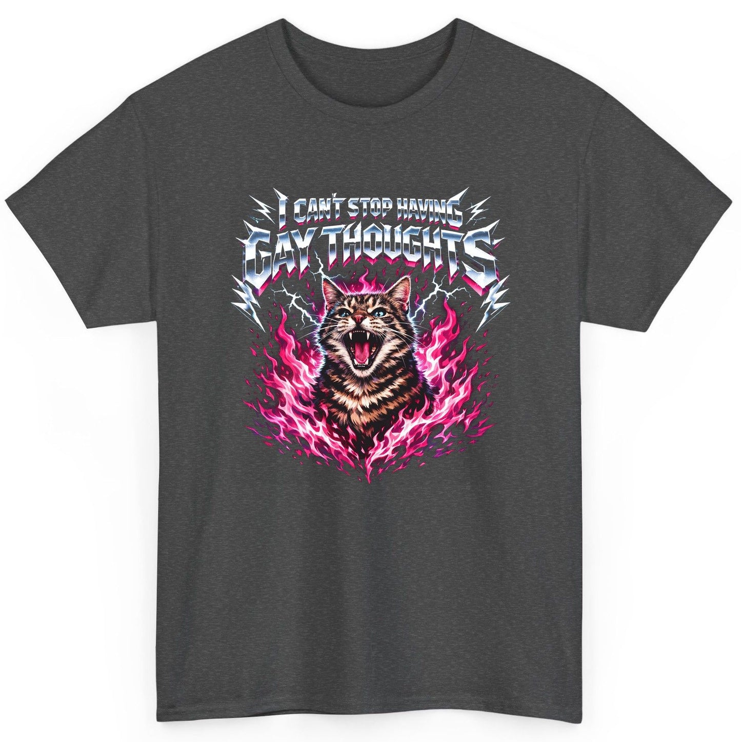 I Can't Stop Having Gay Thoughts cat T-Shirt Dark Heather product mockup