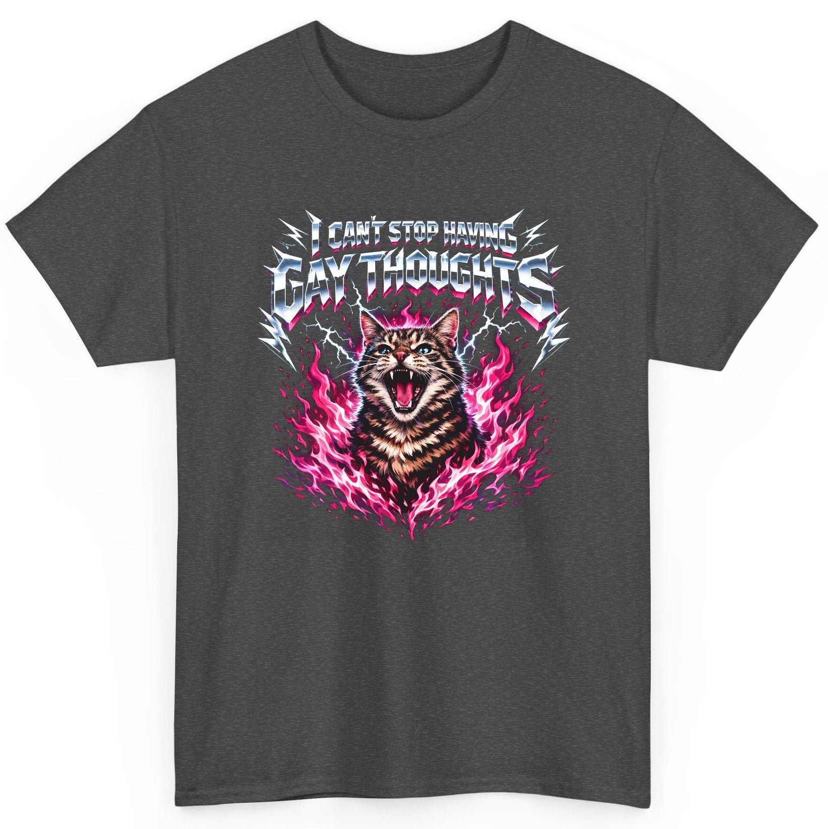 I Can't Stop Having Gay Thoughts cat T-Shirt Dark Heather product mockup