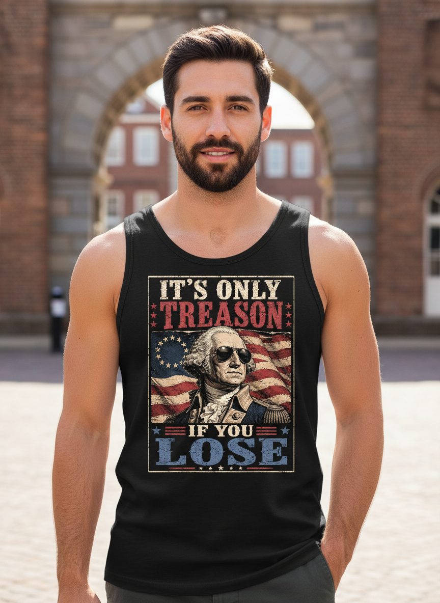 It's Only Treason If You Lose Funny Patriotic Tank Top - lifestyle model mockup - Black