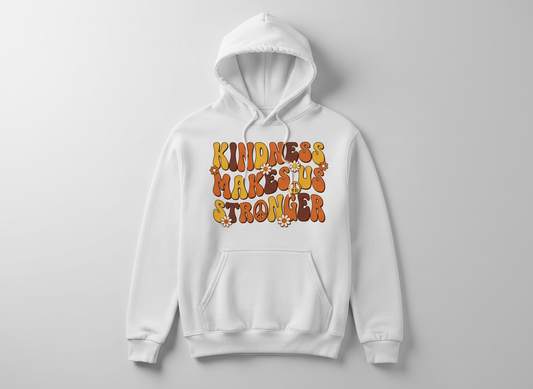 Kindness Makes Us Stronger Groovy 70s Retro Design Hoodie - White