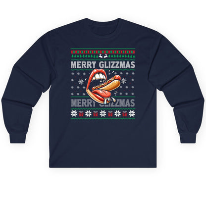 Merry Glizzzmas hot dog Long Sleeve Tee Navy product mockup