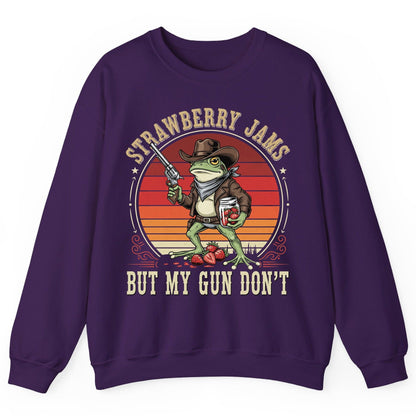 Strawberry Jams but My Gun Don't cowboy frog Sweatshirt Purple product mockup
