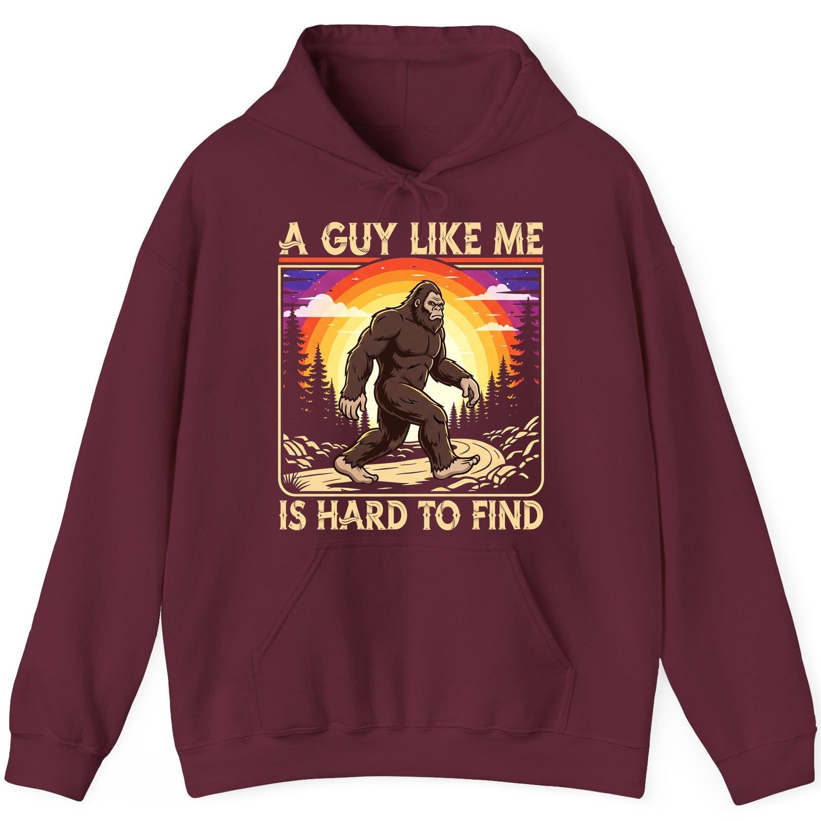 A Guy Like Me Is Hard to Find bigfoot Hoodie Maroon product mockup