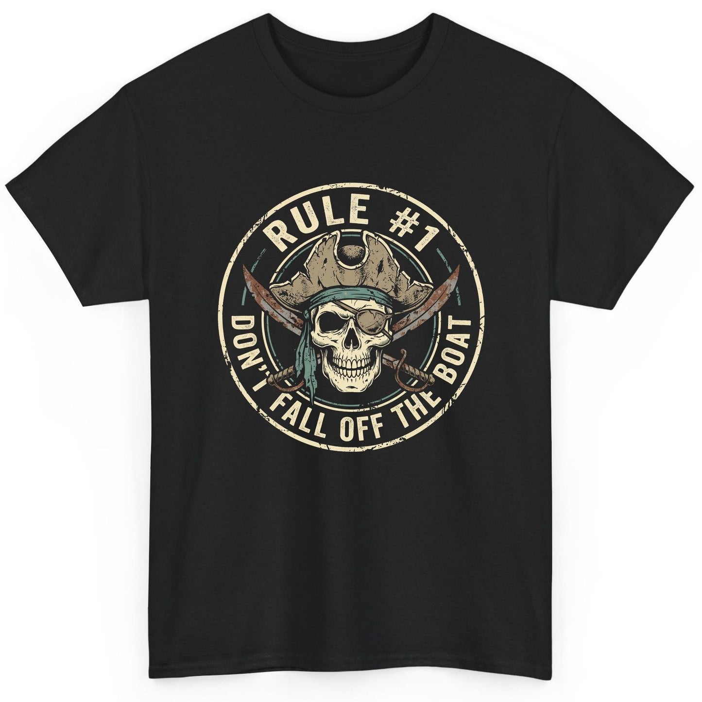 Rule 1 Don't Fall Off the Boat pirate T-Shirt Black product mockup