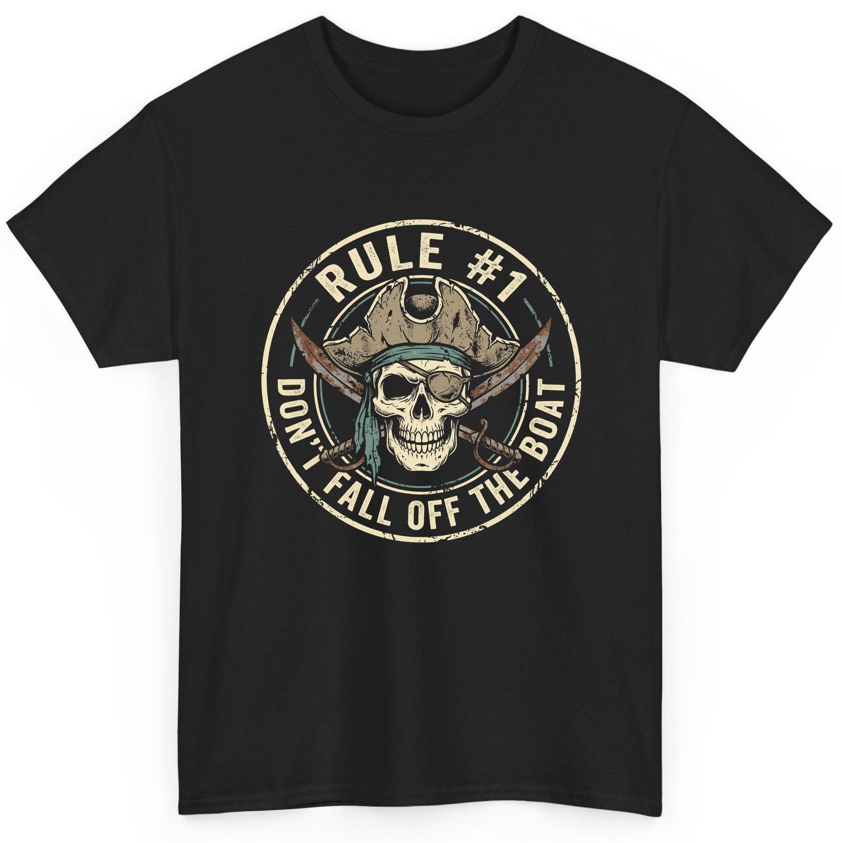 Rule 1 Don't Fall Off the Boat pirate T-Shirt Black product mockup
