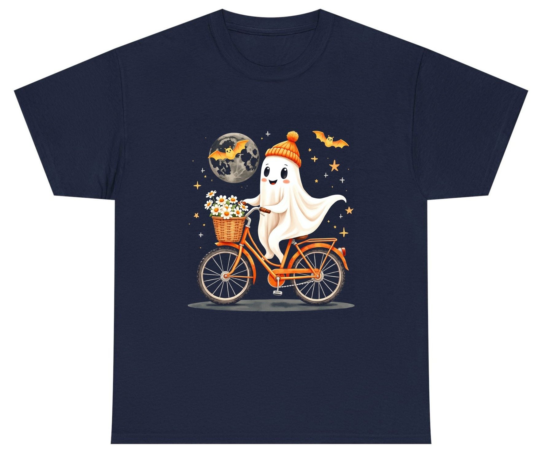 Cute Ghost on Bicycle cute ghost Youth T-Shirt Navy product mockup