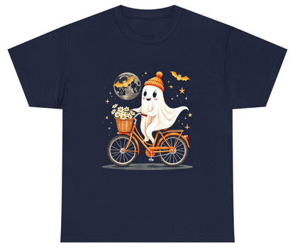 Cute Ghost on Bicycle cute ghost Youth T-Shirt Navy product mockup
