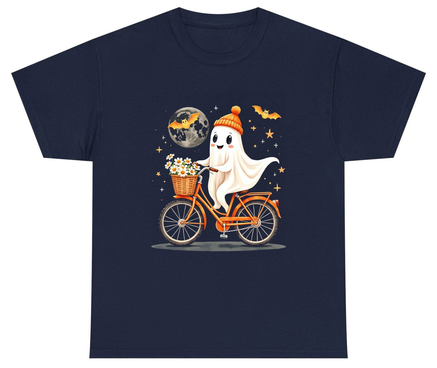 Cute Ghost on Bicycle cute ghost Youth T-Shirt Navy product mockup