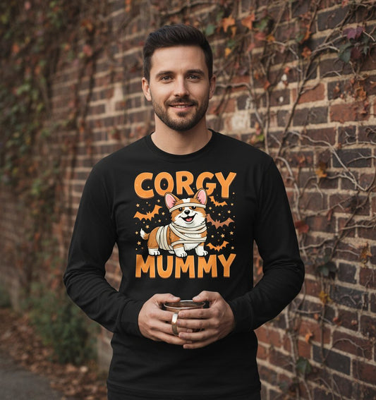 Corgy Mummy corgi Long Sleeve Tee Black lifestyle mockup