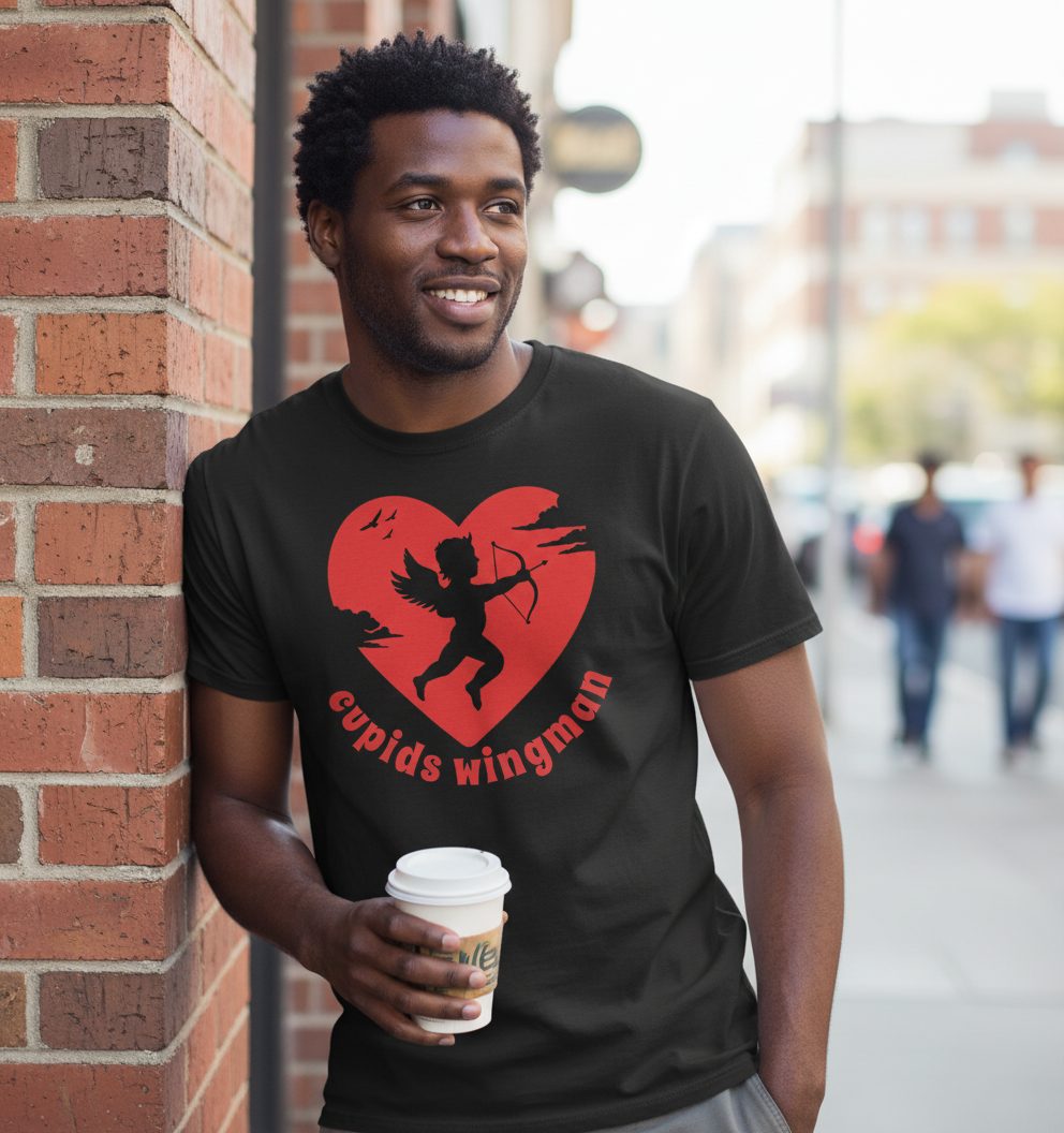 Cupids Wingman cupid T-Shirt Black lifestyle mockup