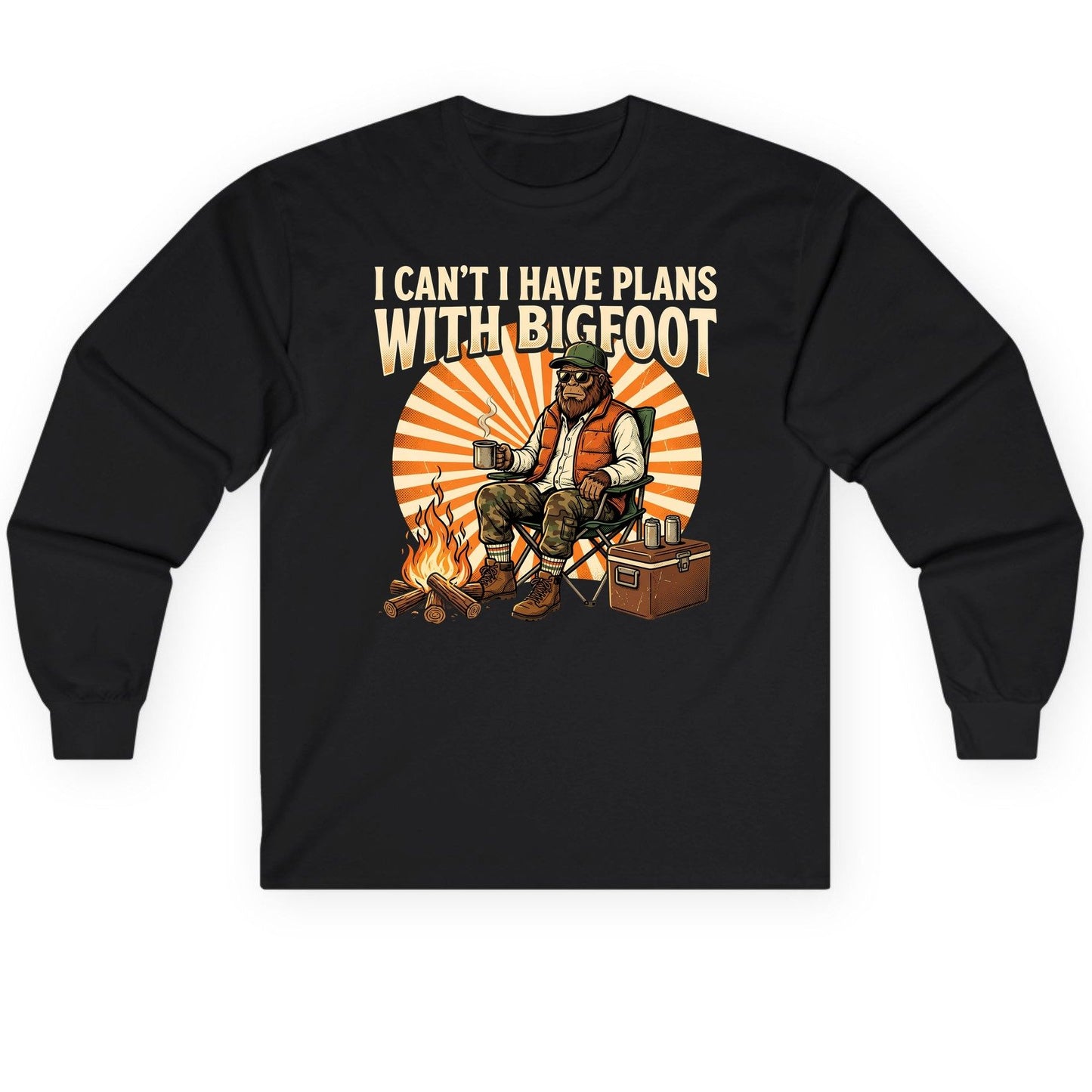 I Can't I Have Plans with Bigfoot bigfoot Long Sleeve Tee Black product mockup