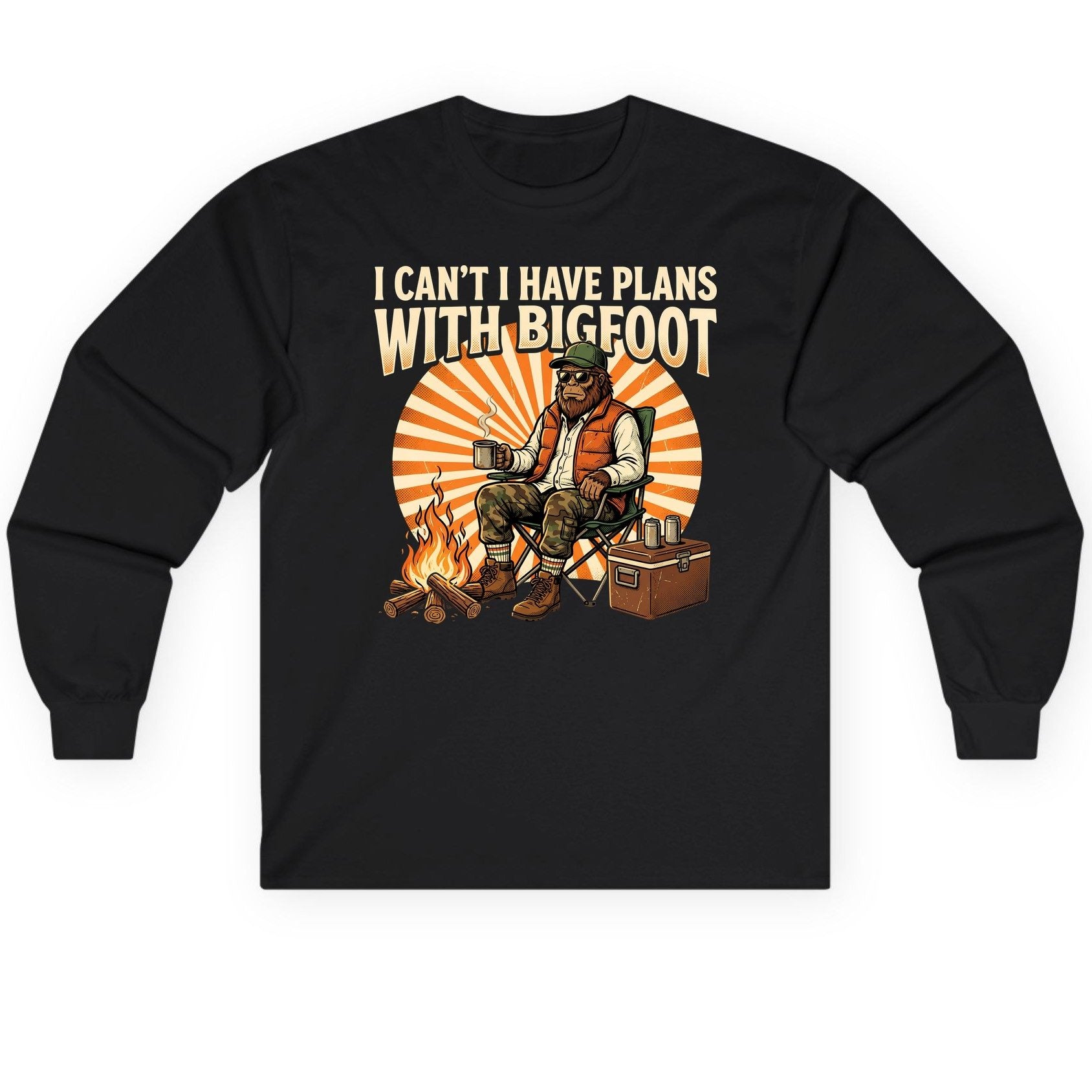 I Can't I Have Plans with Bigfoot bigfoot Long Sleeve Tee Black product mockup