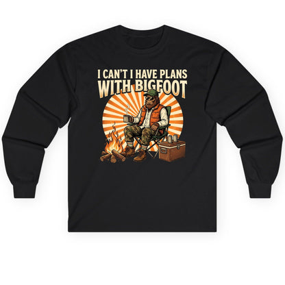 I Can't I Have Plans with Bigfoot bigfoot Long Sleeve Tee Black product mockup