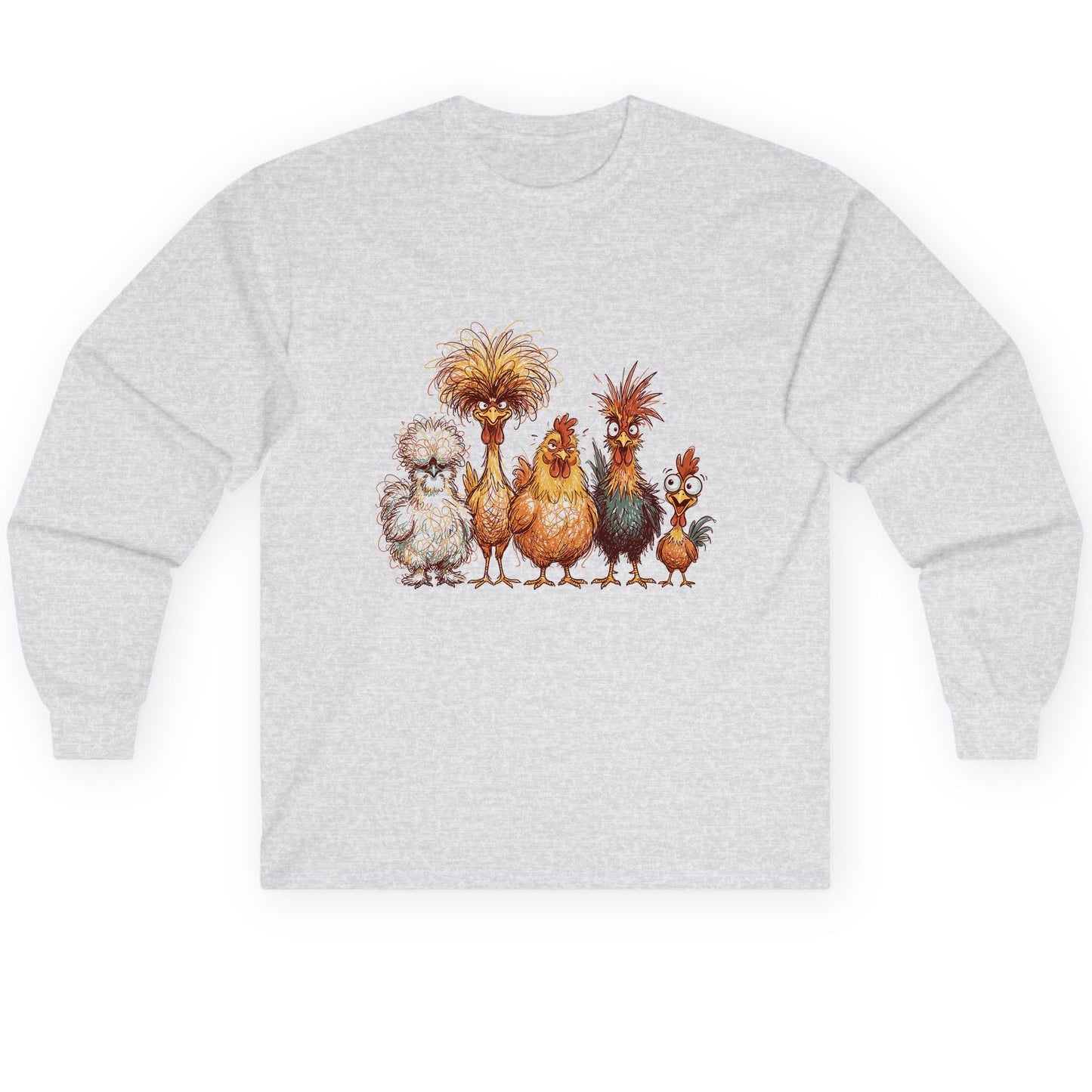 Funny Scribble Art Chickens chickens Long Sleeve Tee Ash product mockup