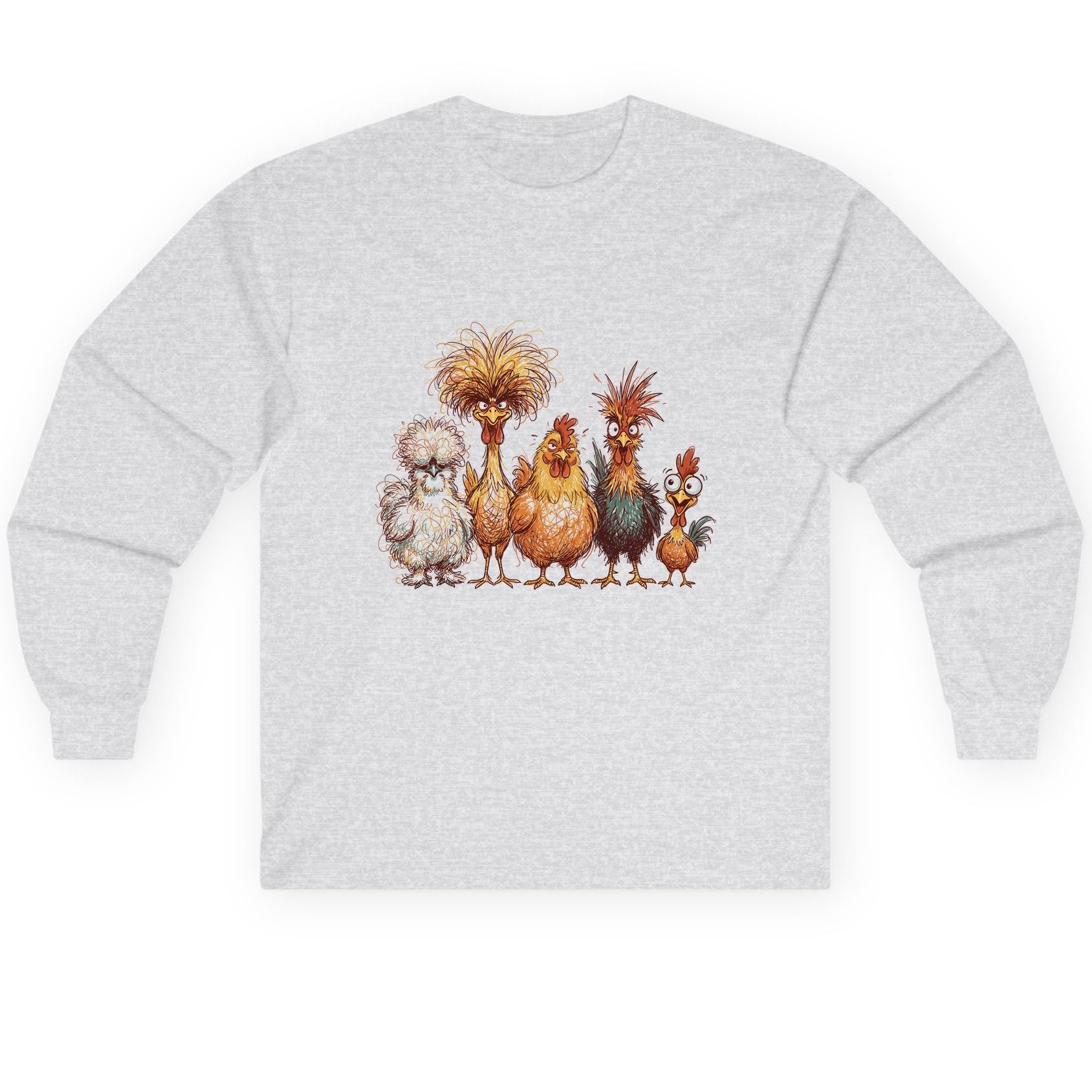 Funny Scribble Art Chickens chickens Long Sleeve Tee Ash product mockup
