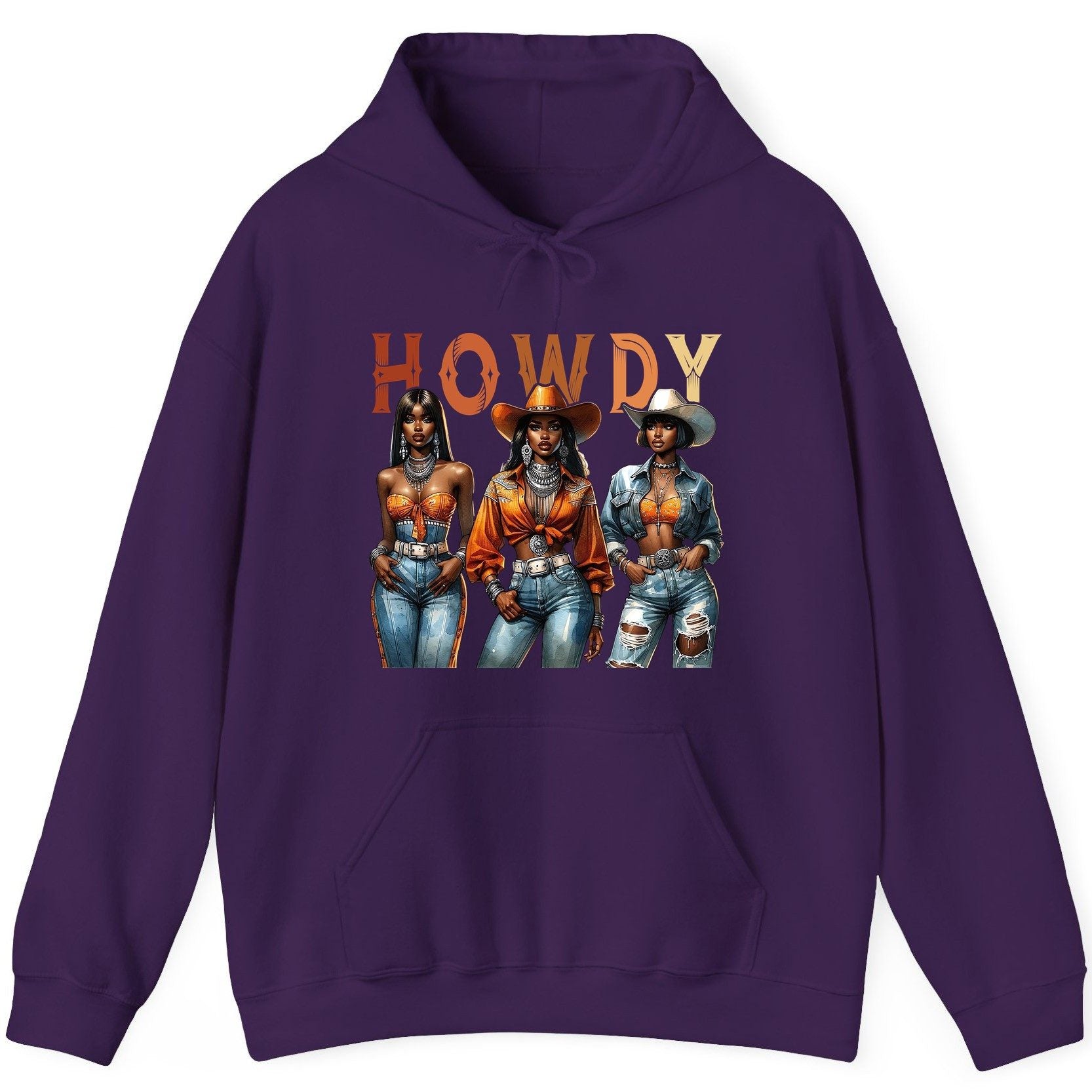 Howdy black cowgirls Hoodie Purple product mockup