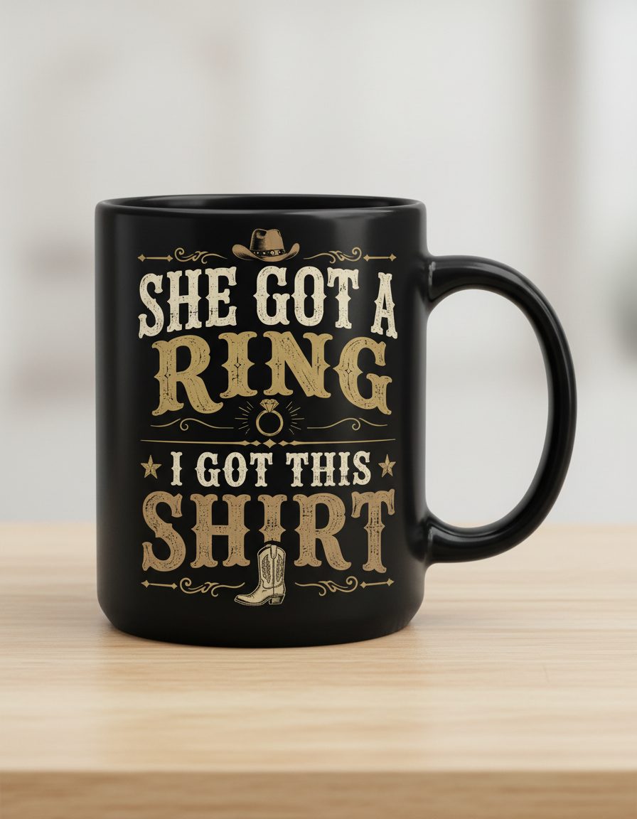 SHE GOT a RING I GOT THIS SHIRT Funny Bachelor Party Black Mug - product mockup - Black