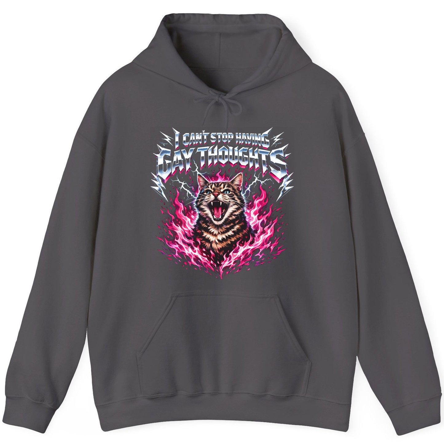 I Can't Stop Having Gay Thoughts cat Hoodie Charcoal product mockup