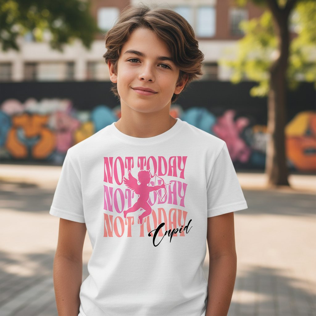 Not Today Not Today Not Today Cupid anti-Valentine's Day Youth T-Shirt White lifestyle mockup