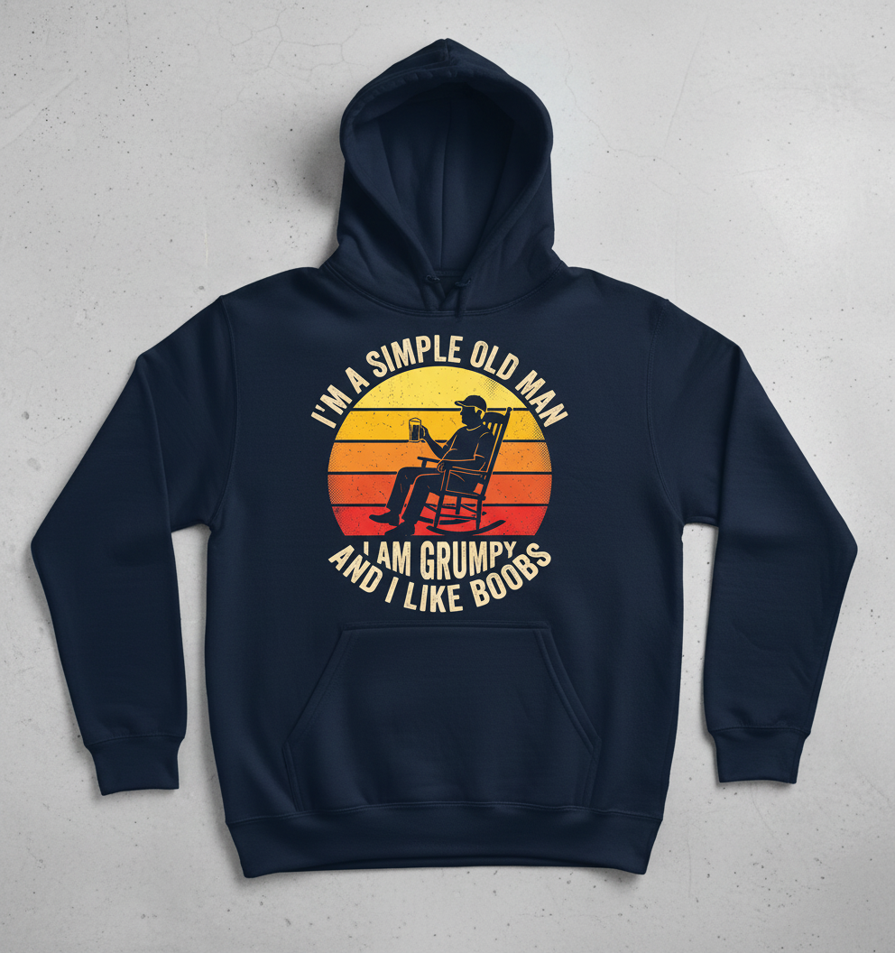 Simple Old Man Grumpy Funny Retro Sunset Hoodie - Navy
