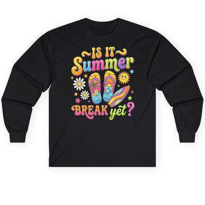 Is It Summer Break Yet Retro Vacation Long Sleeve Tee - product mockup - Black