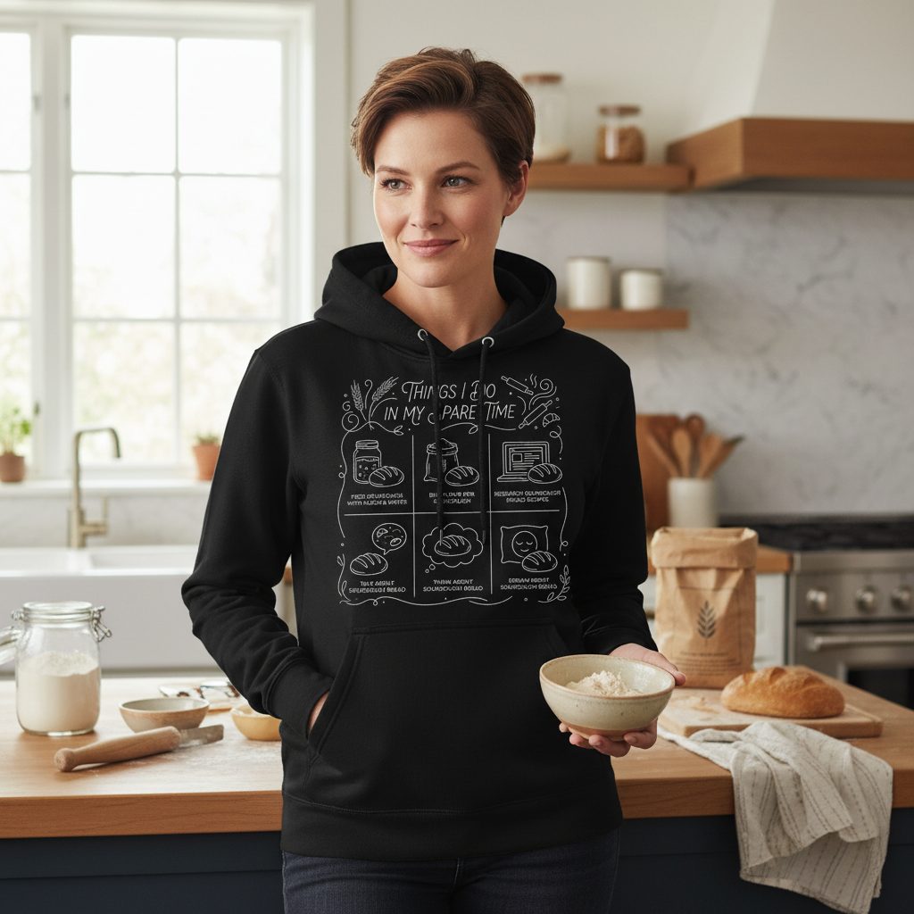 Things I Do in My Spare Time sourdough baking Hoodie Black lifestyle mockup